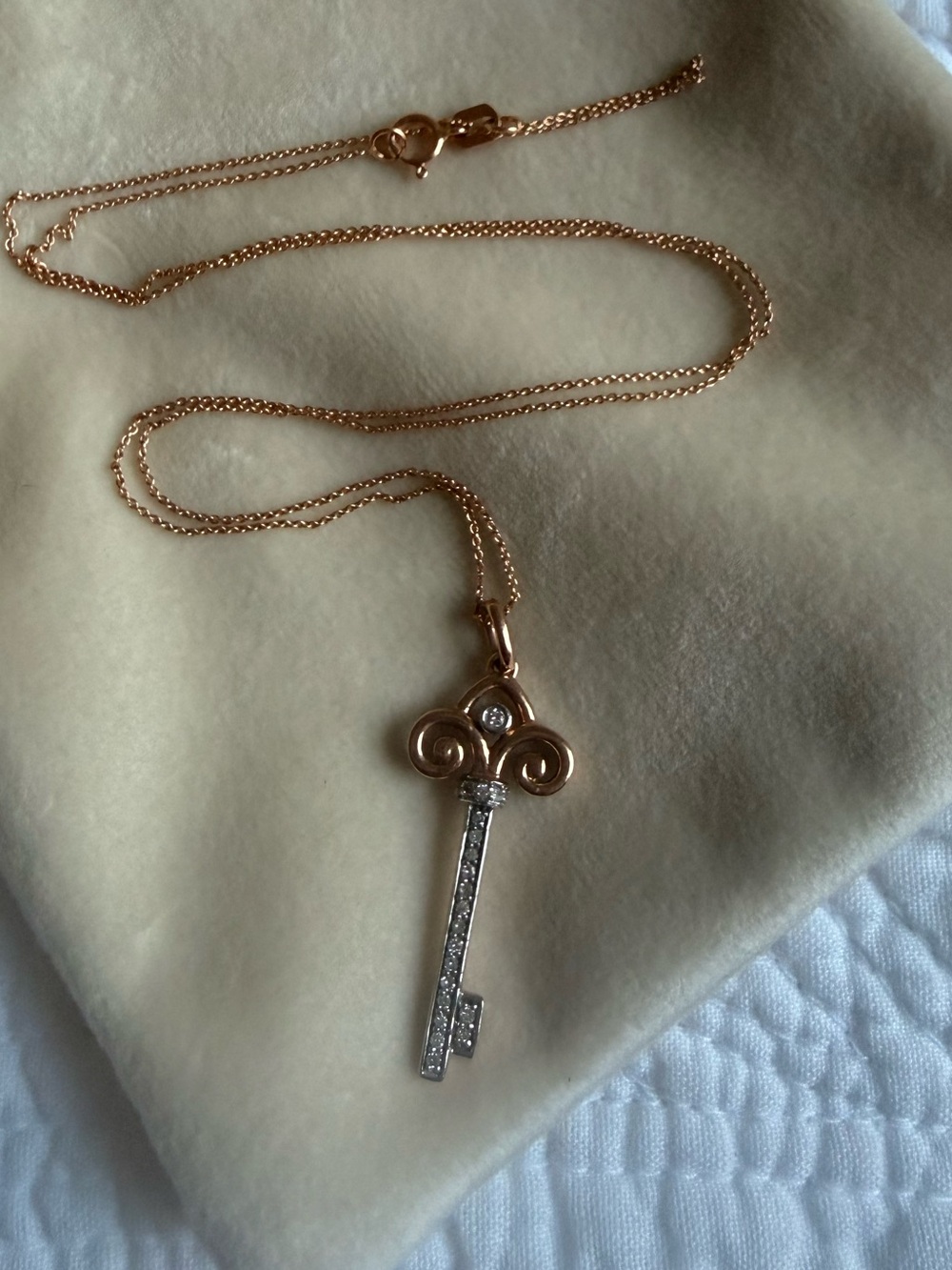 14k solid Rose Gold Diamond Key Pendant Necklace